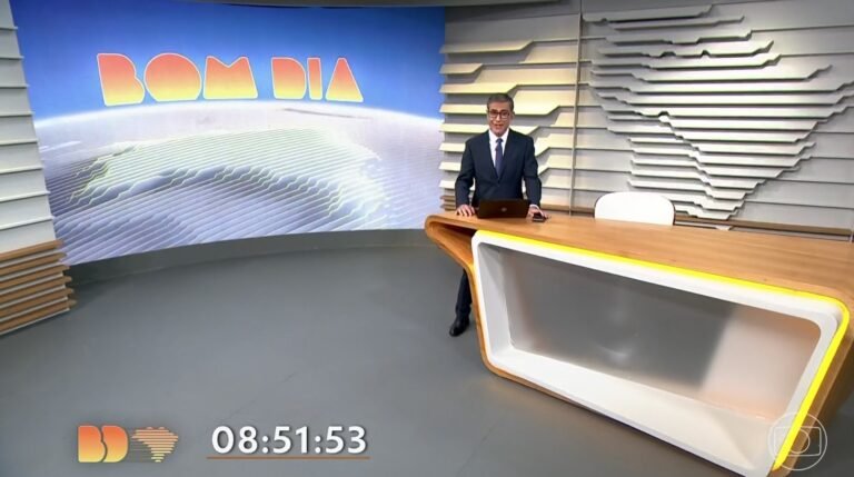 Hélter Duarte em cenário provisório do Bom Dia Brasil | Frame de vídeo